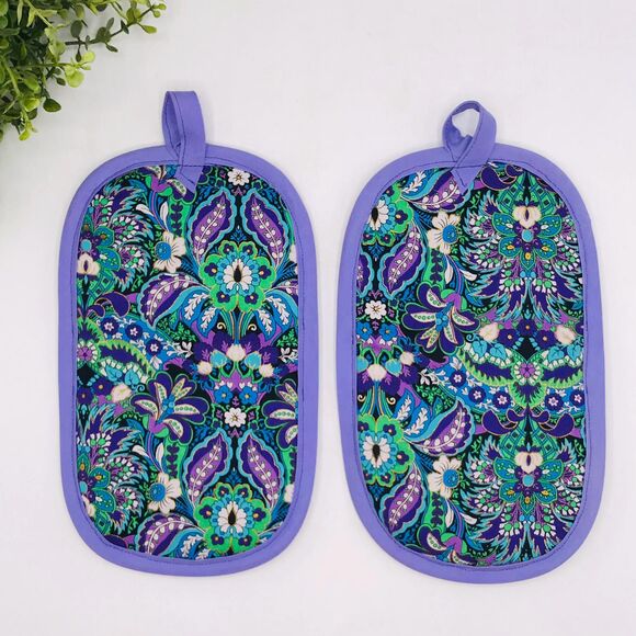 Set of 2 Finger Hotpad Potholders, Violet Purple Paisley, 2 Piece Set - Picture 2 of 7